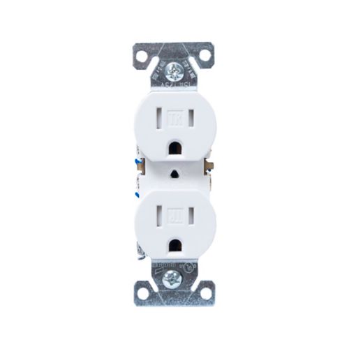 Eaton TR270W 15A white residential duplex receptacle, tamper-resistant, side-and-push wiring, PVC body with impact-resistant thermoplastic face