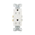 Eaton TR1107W white tamper-resistant 15A decorator duplex receptacle, 125V residential grade outlet with screw terminals, impact-resistant thermoplastic face, PVC body, and straight blade design.