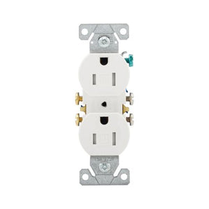 Eaton TR270W 15A white tamper-resistant duplex receptacle with impact-resistant thermoplastic face and PVC body, standard residential and commercial wall outlet.