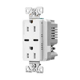 Eaton TRUSBC15W white combination USB Type-C charger with 15A duplex receptacle, tamper-resistant, decorator style, flush mount.