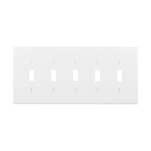 Eaton PJ5W 5-Gang Toggle Wallplate White | Mid-Size Polycarbonate