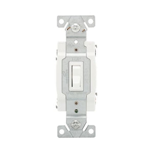 Eaton 1242-7W white 4-way toggle switch, 15A 120V, polycarbonate, grounding, side and push wire terminals.
