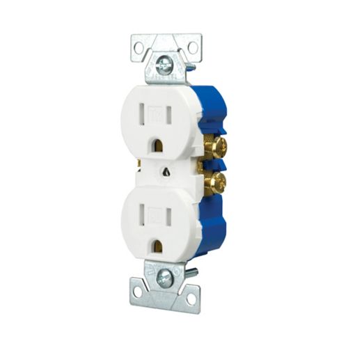 Eaton TR270W 15A white residential duplex receptacle, tamper-resistant, side-and-push wiring, PVC body with impact-resistant thermoplastic face