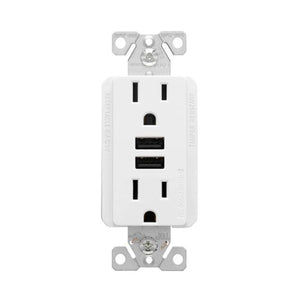Eaton TR7765W-BOX white 15A duplex receptacle with 3.6A USB Type-A charger, tamper-resistant, decorator style, flush mount - Available at Electrical Marketplace