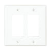 Eaton 2-gang decorator wallplate PJ262W, mid-size, 4.87 x 4.94 inches, 0.08-inch depth, UL and cULus listed, RoHS compliant, white thermoplastic, fits two GFCI or decorator devices