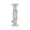 Eaton 1301-7W white single-pole residential toggle switch, 15A 120V, flush mount, polycarbonate body, side and push wire terminals, compatible with LED, CFL, incandescent, motor control, and fan loads, cULus listed.