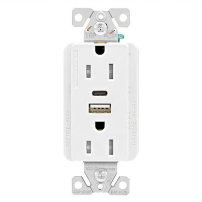 15 Amp Decorator Receptacle with 5.0 Amp Dual USB Type A/C Charger | 125V | White