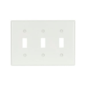 Eaton 3-gang white nylon toggle wallplate with standard size and triple toggle cutouts, catalog number 5141W-BOX, shown in a flush-mount rectangular design for residential or commercial electrical applications.
