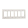 Eaton 6-gang decorator wallplate PJ266W, mid-size, 12.18 x 4.87 inches, 0.08-inch depth, white thermoplastic, UL and cULus listed, RoHS compliant, fits six GFCI or decorator devices