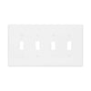 Eaton PJ4W 4-Gang White Mid-Size Toggle Wallplate made of durable polycarbonate, UL listed, with four toggle switch cutouts and a clean, modern finish.
