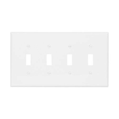 Eaton PJ4W 4-Gang Mid-Size Toggle Wallplate | White Polycarbonate | UL Listed
