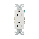 Eaton 1107W residential grade decorator duplex receptacle, 15A 125V, white slim design, impact-resistant thermoplastic body, commercial and residential use