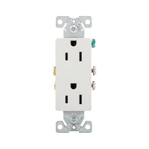 15 Amp Decorator Duplex Receptacle | 125V Slim Residential Grade Outlet | White
