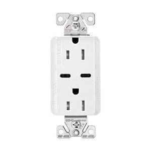 Eaton TRUSBC15W white combination USB Type-C charger with 15A duplex receptacle, tamper-resistant, decorator style, flush mount.