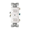 Eaton 271W-BOX commercial grade combination switch with dual single-pole toggle controls, white thermoplastic body, 15A 120/277V, back and side wiring.