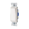 Eaton 7501W white single-pole 15A decorator switch with maintained closure, compatible with motor, fan, LED, incandescent, CFL, and fluorescent loads, back and push wire, 120/277V, thermoplastic housing.