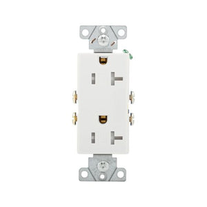 White 20 Amp Tamper-Resistant Decorator Receptacle, 125V, Side Wire, 5-20R – Sleek and safe outlet for residential and commercial use