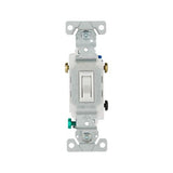 Eaton 1303-7W white toggle switch, 3-way, 15A 120V, polycarbonate body, for LED, motor, CFL, incandescent, and more.