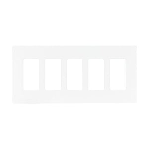 Eaton screwless wallplate PJS265W, 5-gang, mid-size, 10.37 x 4.87 inches, 0.08-inch depth, white polycarbonate, UL and cULus listed, RoHS compliant, fits five GFCI or decorator devices