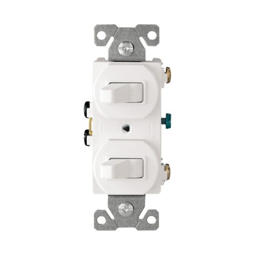 15 Amp Dual-Pole Toggle Switch | 120/277V | White | Back & Side Wired