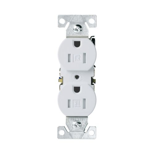 Eaton TR270W 15A white residential duplex receptacle, tamper-resistant, side-and-push wiring, PVC body with impact-resistant thermoplastic face