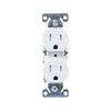 Eaton TR270W 15A white tamper-resistant duplex receptacle with impact-resistant thermoplastic face and PVC body, standard residential and commercial wall outlet.