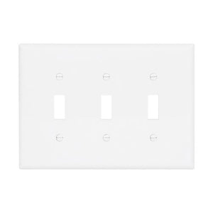 Eaton PJ3W 3-Gang Mid-Size Toggle Wallplate in White – Durable Polycarbonate with Toggle Cutouts, UL Listed for Residential or Commercial Use