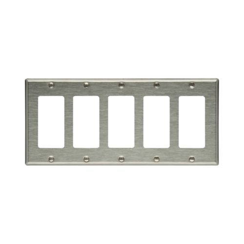 Eaton 93405-BOX 5-Gang Decorator/GFCI Wallplate, Stainless Steel, Standard Size | UL Listed, CSA Certified