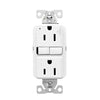 Eaton TWRGF15W 15A 125V white GFCI outlet with slim design, tamper-resistant and weather-resistant features, front view of self-test receptacle for residential or outdoor use.