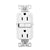 Eaton TWRGF15W 15A 125V white GFCI outlet with slim design, tamper-resistant and weather-resistant features, front view of self-test receptacle for residential or outdoor use.