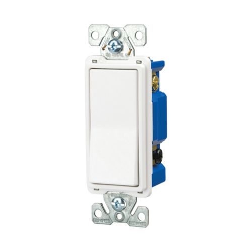 The Eaton 7504W-BOX four-way decorator switch controls lighting from three or more locations. Rated 15A, 120/277V, supports LED and fan loads, with durable thermoplastic design and UL certification.