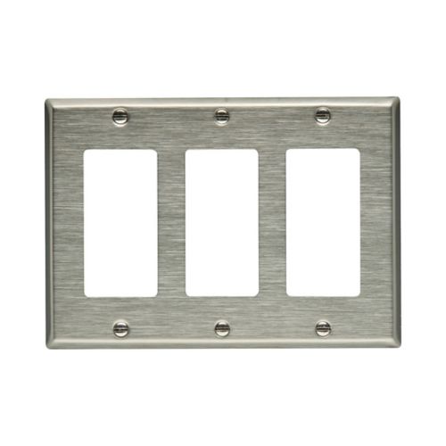 3-Gang Decorator Wall Plate | Standard Size | Stainless Steel | EATON 93403-BOX