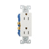 Eaton 1107W residential grade decorator duplex receptacle, 15A 125V, white slim design, impact-resistant thermoplastic body, commercial and residential use