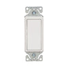 Eaton 7503W white three-way decorator switch, 15A 120/277V, compatible with motor, fan, LED, incandescent, CFL, fluorescent, halogen, ELV, and MLV loads, back and push wiring, thermoplastic housing, flush mount.
