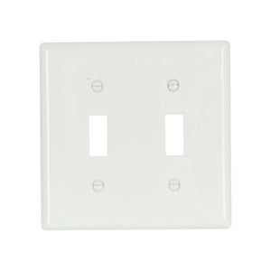 Eaton 2-gang toggle wallplate in white nylon with standard-size toggle cutouts, catalog number 5139W-BOX – durable, impact-resistant design for residential and commercial switch installations.