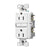 Eaton TWRGF15W 15A 125V white GFCI outlet with slim design, tamper-resistant and weather-resistant features, front view of self-test receptacle for residential or outdoor use.