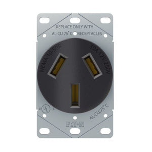 Eaton AH32BK-F 50A 125/250V range receptacle, NEMA 10-50R flush mount, 3-pole 3-wire, black non-grounding outlet.