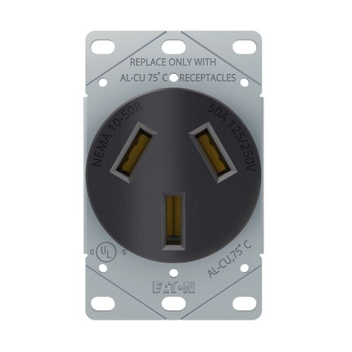 50 Amp Range Receptacle | 125/250V NEMA 10-50R | Flush Mount | Black
