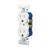 Eaton TR270W 15A white tamper-resistant duplex receptacle with impact-resistant thermoplastic face and PVC body, standard residential and commercial wall outlet.