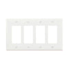 Eaton 4-gang decorator wallplate PJ264W, mid-size, 8.56 x 4.87 inches, 0.08-inch depth, white thermoplastic, UL and cULus listed, RoHS compliant, fits four GFCI or decorator devices