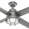 Lantern style outdoor ceiling fan matte silver finish