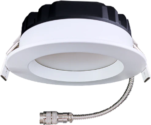 G-98523 commercial 5-inch round regress LED fixture with selectable CCT, white trimmed design, and frosted diffuser. - Available at Electrical Marketplace