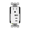 ENERLITES 61150-A2C5-CU wall outlet with 1 Type-A and 2 Type-C USB ports, 15A tamper-resistant receptacle, and interchangeable USB module.
