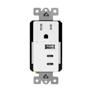 ENERLITES 61150-A2C5-CU wall outlet with 1 Type-A and 2 Type-C USB ports, 15A tamper-resistant receptacle, and interchangeable USB module. - Available at Electrical Marketplace