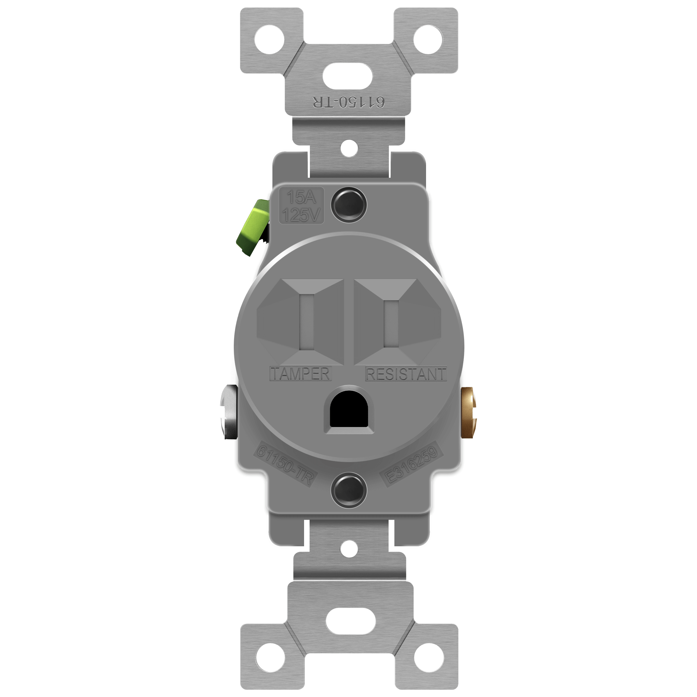 Enerlites 61150-TR commercial grade 15A tamper-resistant single receptacle, thermoplastic, UL listed, child-safe