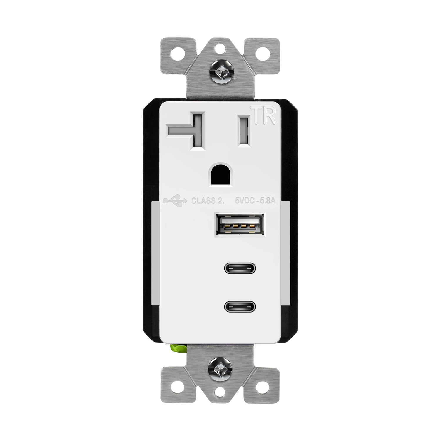 20 Amp Interchangeable Type A/C USB Charger With Receptacle | Tamper Resistant | 5V/125V | Enerlites 61200-A2C5-CU