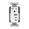 ENERLITES 61200-A2C5-CU wall outlet with 1 Type-A and 2 Type-C USB ports, 20A tamper-resistant receptacle, and interchangeable USB module.