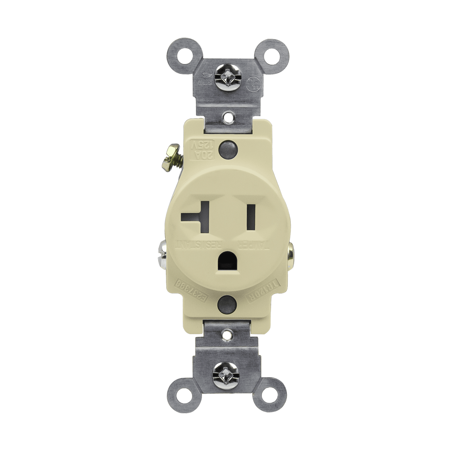 Commercial grade 20A tamper-resistant single receptacle 61200-TR with thermoplastic construction, UL listed
