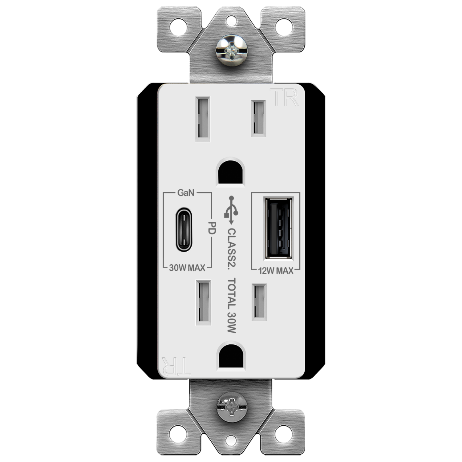 15 Amp Type A/C USB Charger With Duplex Decorator Receptacle | 30W Power Delivery | Tamper Resistant | 125V | Enerlites 61501-1A1C-PD30