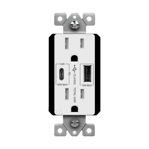 ENERLITES 61501-1A1C-PD60 wall outlet with 60W USB-C Power Delivery port, USB-A port, and 15A tamper-resistant duplex receptacle. - Available at Electrical Marketplace